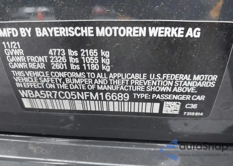 2022 BMW 330I xDrive из США, поврежденный, VIN WBA5R7C05NFM16689